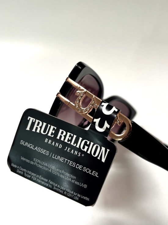 New TRUE RELIGION Cat Eye Rhinestone Sunglasses Acetate Black Double Logo main image 4